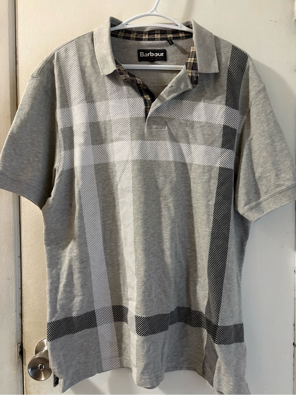 Barbour Men's Grey Plaid Polo Shirt Size XL